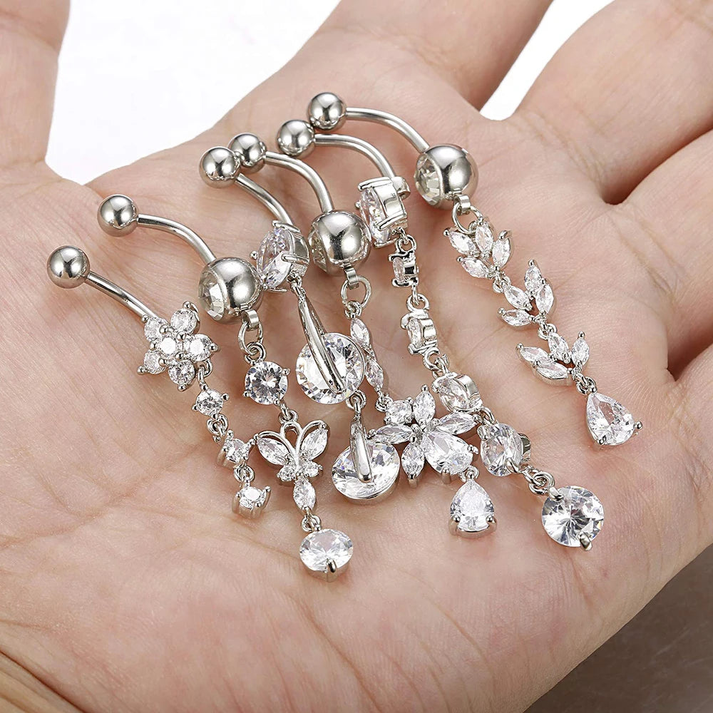 Long Dangled Belly Ring: Crystal Piercing Charming Body Jewelry