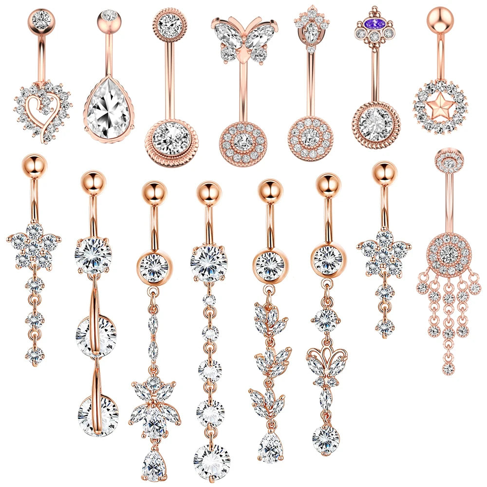 Long Dangled Belly Ring: Crystal Piercing Charming Body Jewelry