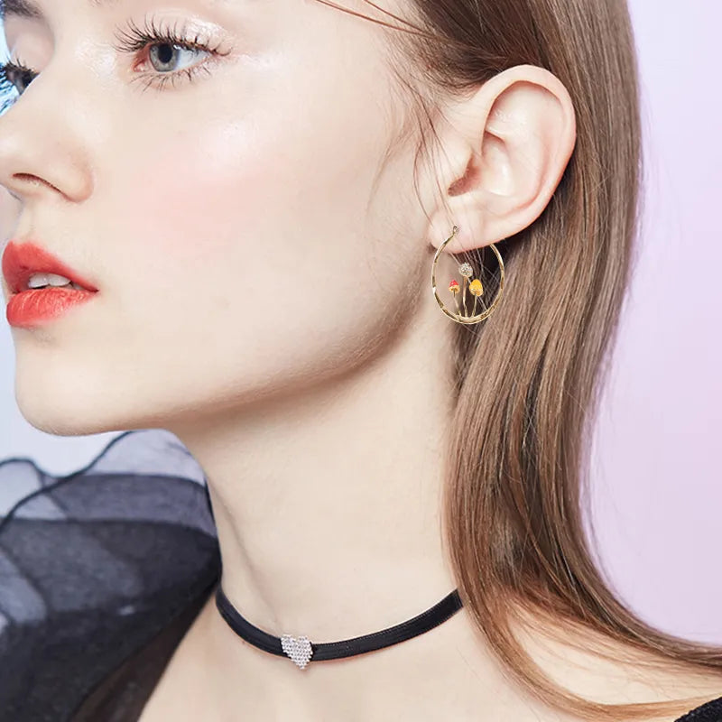 Unique Mushroom Hoops: Sweet Butterflies and Bees Earrings