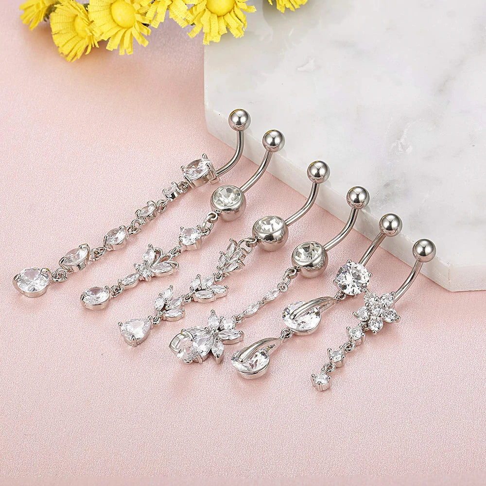 Long Dangled Belly Ring: Crystal Piercing Charming Body Jewelry