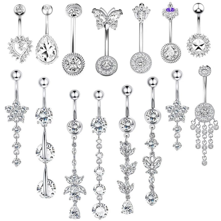 Long Dangled Belly Ring: Crystal Piercing Charming Body Jewelry