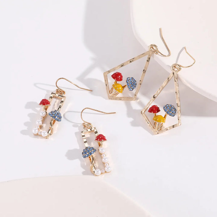 Unique Mushroom Hoops: Sweet Butterflies and Bees Earrings