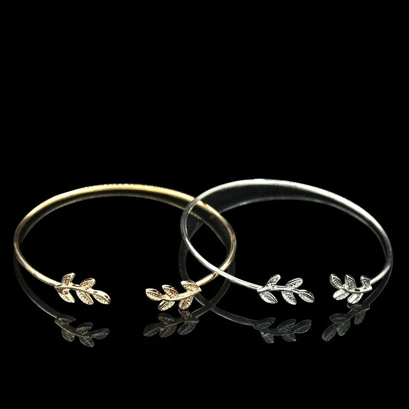 Leafy Elegance: Punk Open Bangle Bracelet