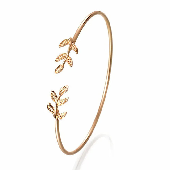 Leafy Elegance: Punk Open Bangle Bracelet