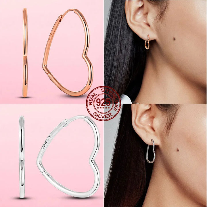 Asymmetrical Heart Hoops: Trendy 925 Silver Earrings"