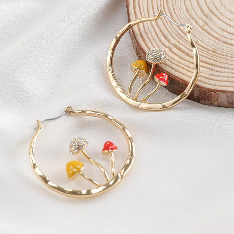 Unique Mushroom Hoops: Sweet Butterflies and Bees Earrings