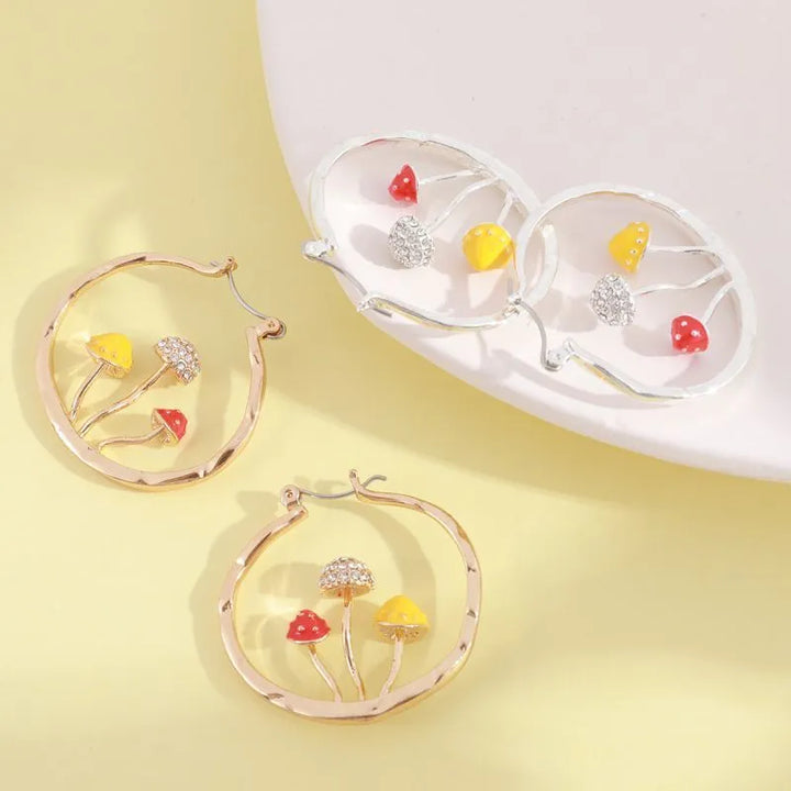 Unique Mushroom Hoops: Sweet Butterflies and Bees Earrings