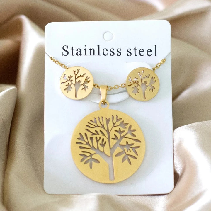 Tree of Life Charms: Golden Jewelry Set for Hippie