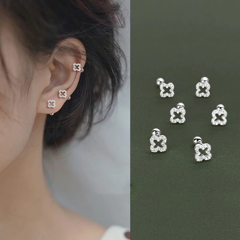 Flower Earrings: Shiny Zircon Hollow, Sweet and Cute