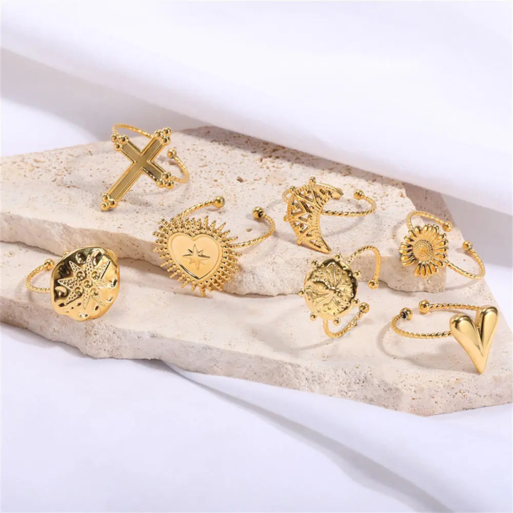 Punk Retro Rings: Cross, Queen Bee, Moon, Daisy Styles