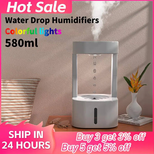 Anti-gravity Water Drop Humidifier with LED Night Light