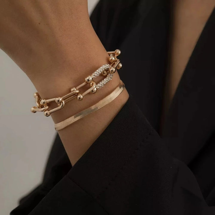 Heavy Metal Bangle: Trendy Gold Color Statement Bracelet