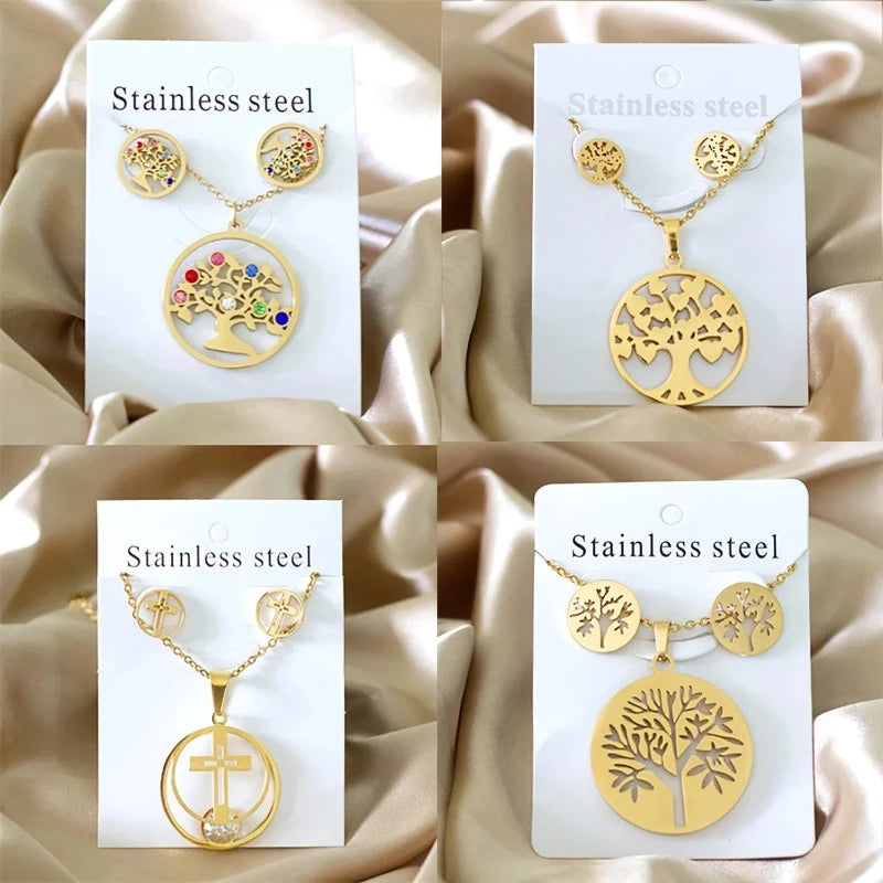 Tree of Life Charms: Golden Jewelry Set for Hippie