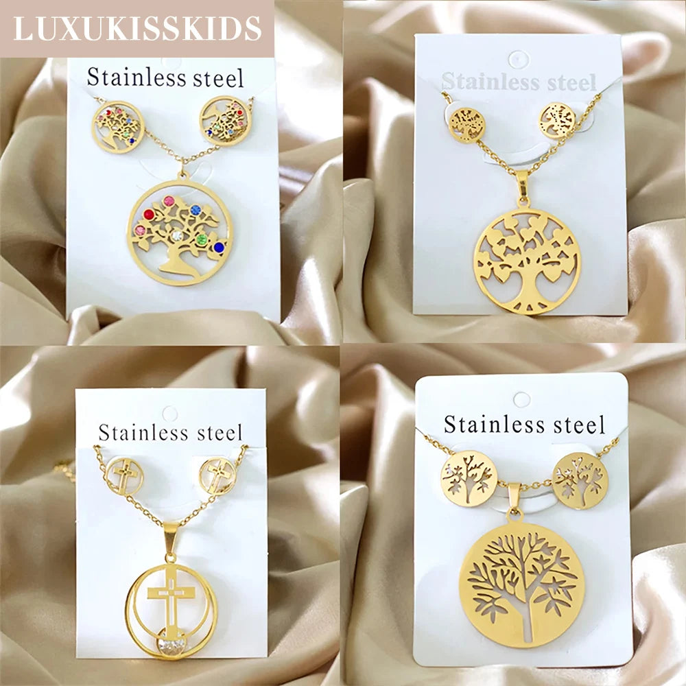 Tree of Life Charms: Golden Jewelry Set for Hippie