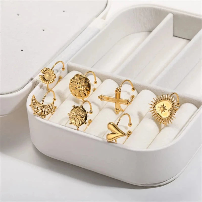 Punk Retro Rings: Cross, Queen Bee, Moon, Daisy Styles