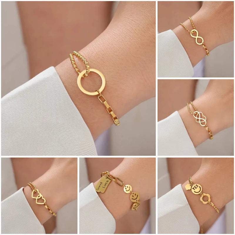 Chic Stainless Bracelet: Elephant, Smiley, Infinity Charms