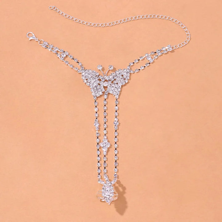 Rhinestone Butterfly Anklet: Beach Chic Foot Jewelry